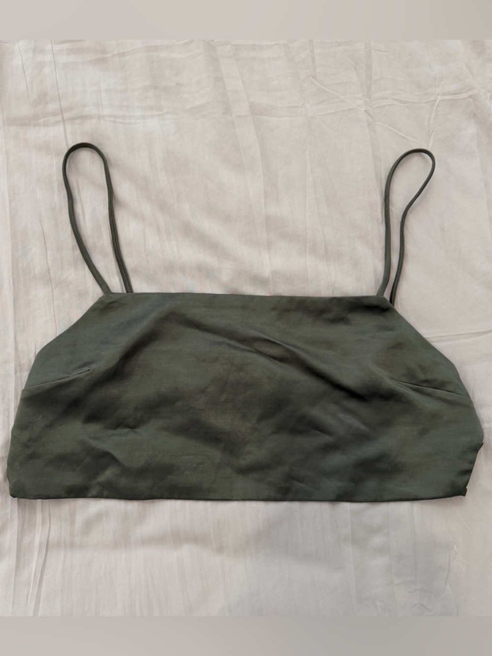 Zara Olive Green Spaghetti-Strap Crop top